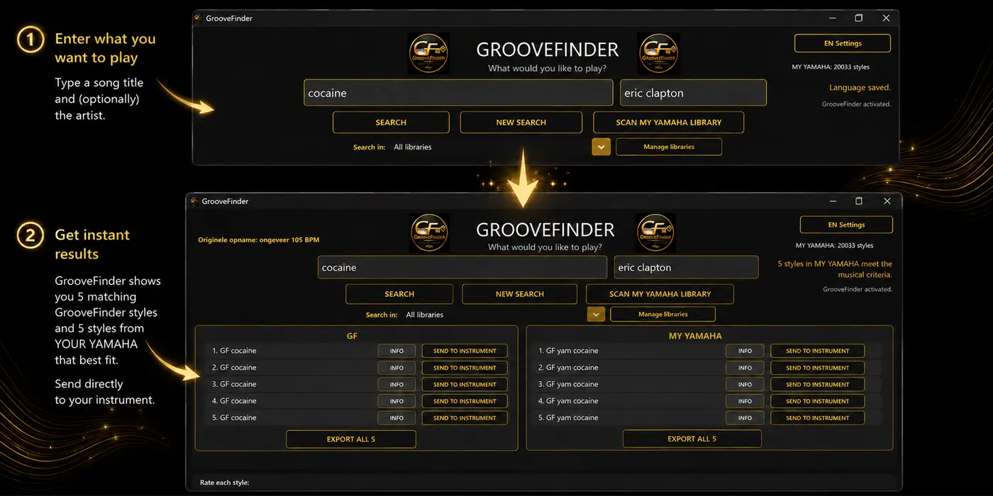 GrooveFinder and personal Yamaha library results